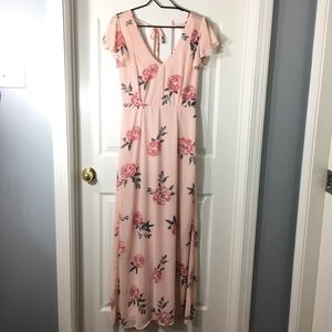 NWOT- ROW A Pink Flora Maxi Dress Size M